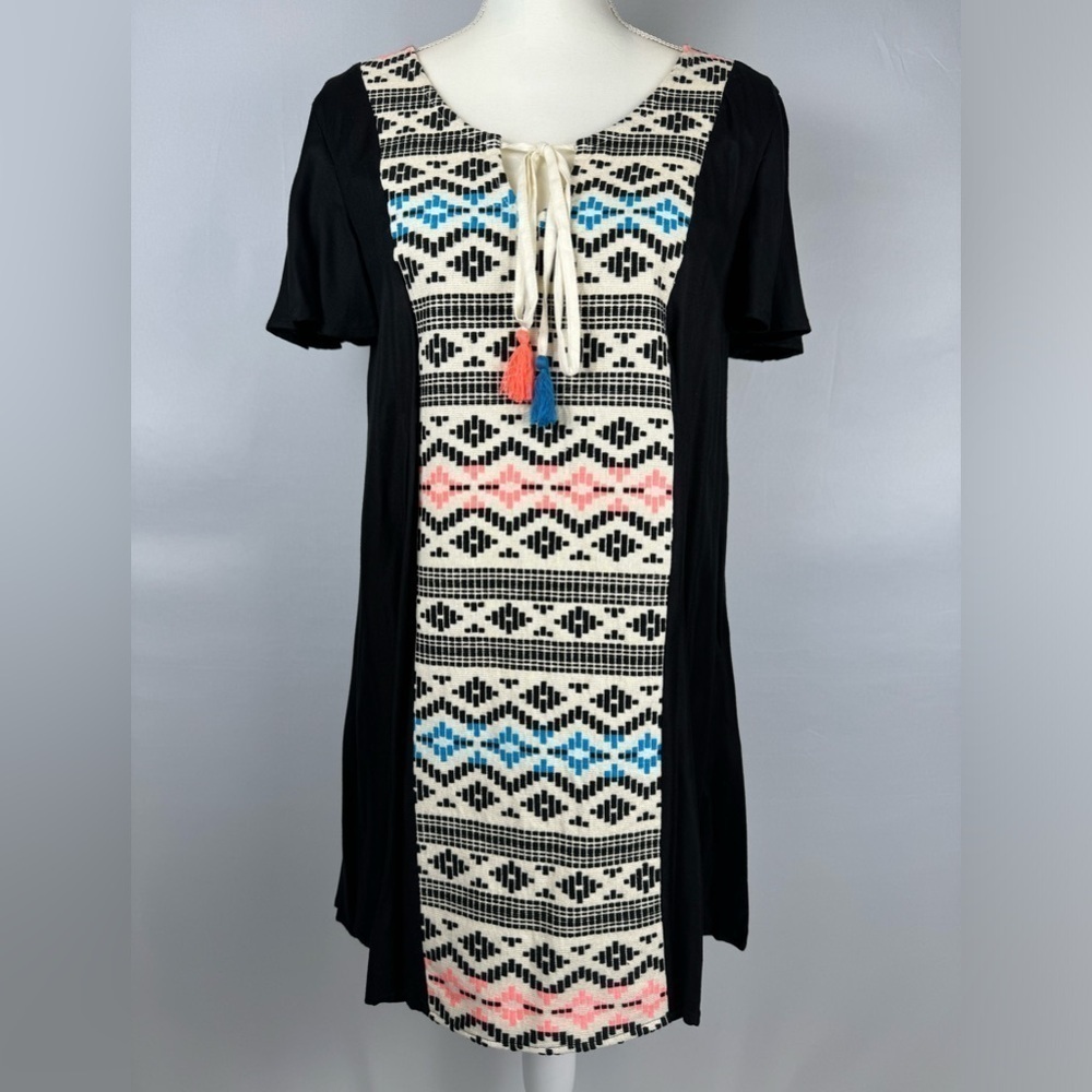 Judith March Short Sleeve Shift Dress Swim Coverup Tribal Aztec Navajo Medium